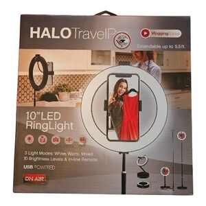 NEW Halo Travel Pro 10" LED Ring Light Extendable Height 5.5 Vlogging Podcast